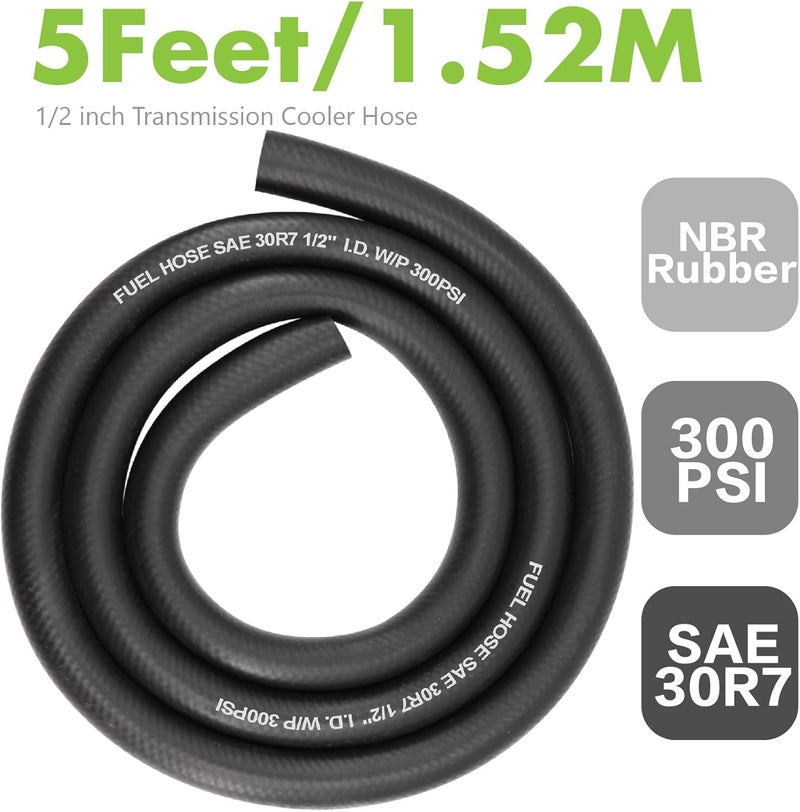 Jeemiter 1/2" ID (13mm) Fuel Line Hose 5FT - Heavy Duty SAE 30R7 NBR Rubber - Short Length High Flow Kit with 10 Clamps for Diesel Trucks, Marine, Tractor & Industrial Use - Image 2